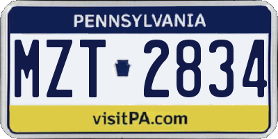 PA license plate MZT2834