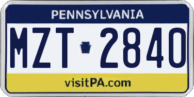 PA license plate MZT2840