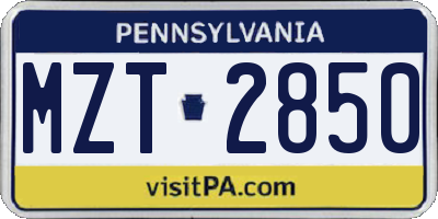 PA license plate MZT2850