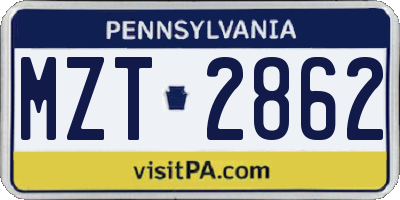PA license plate MZT2862