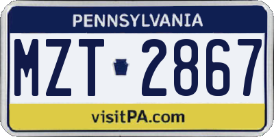 PA license plate MZT2867