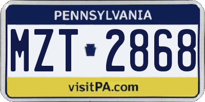 PA license plate MZT2868