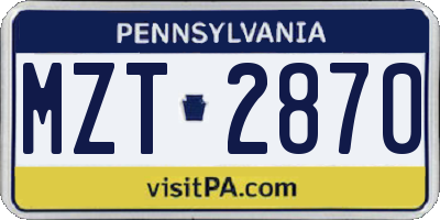 PA license plate MZT2870