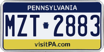 PA license plate MZT2883