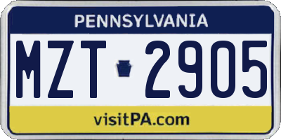 PA license plate MZT2905