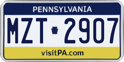 PA license plate MZT2907