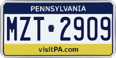 PA license plate MZT2909