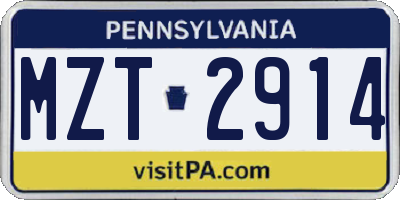 PA license plate MZT2914
