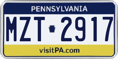 PA license plate MZT2917