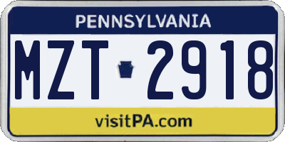 PA license plate MZT2918