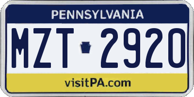 PA license plate MZT2920