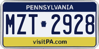 PA license plate MZT2928