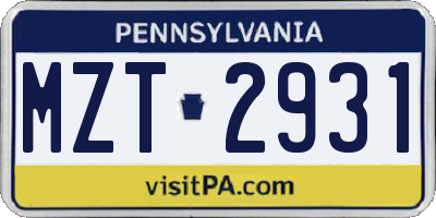 PA license plate MZT2931