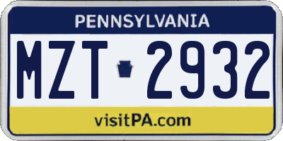 PA license plate MZT2932