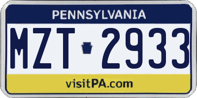 PA license plate MZT2933
