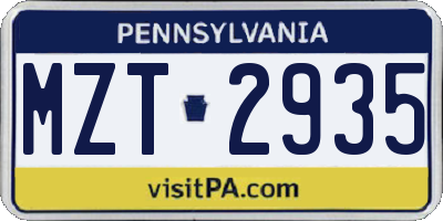 PA license plate MZT2935