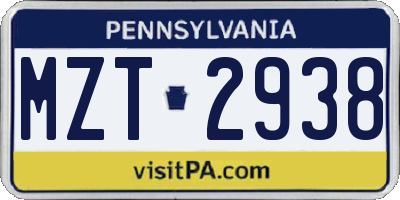 PA license plate MZT2938