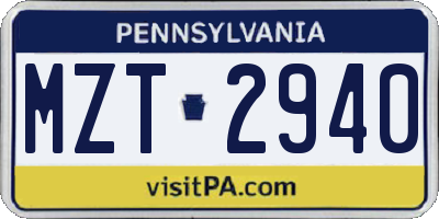 PA license plate MZT2940