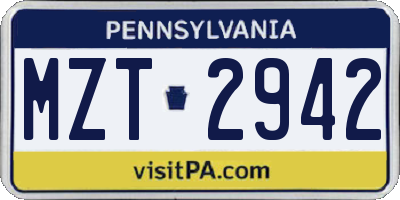 PA license plate MZT2942