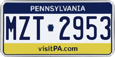 PA license plate MZT2953