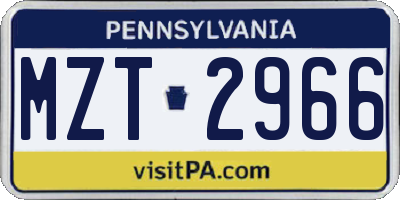 PA license plate MZT2966
