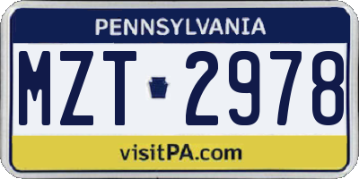 PA license plate MZT2978