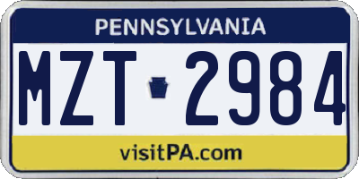 PA license plate MZT2984