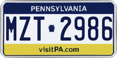 PA license plate MZT2986