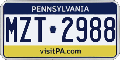 PA license plate MZT2988