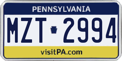 PA license plate MZT2994