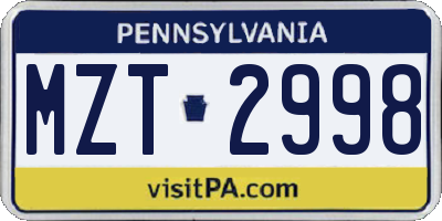 PA license plate MZT2998