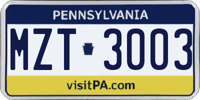 PA license plate MZT3003