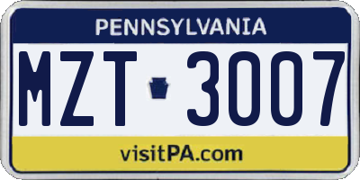 PA license plate MZT3007