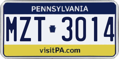 PA license plate MZT3014