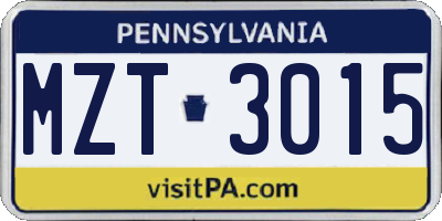 PA license plate MZT3015
