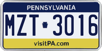 PA license plate MZT3016