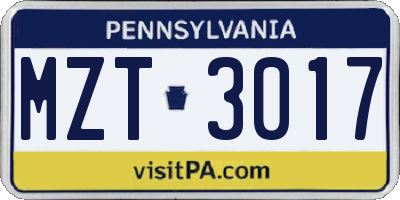 PA license plate MZT3017