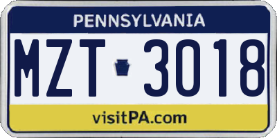 PA license plate MZT3018