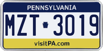 PA license plate MZT3019