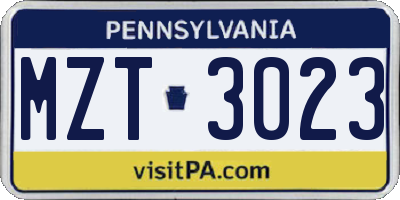 PA license plate MZT3023