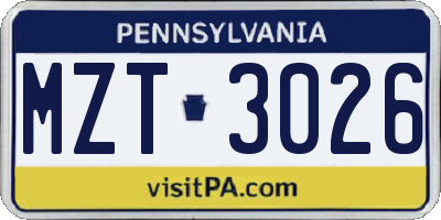 PA license plate MZT3026