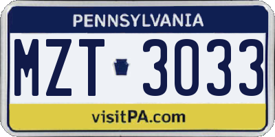 PA license plate MZT3033