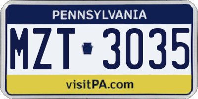 PA license plate MZT3035
