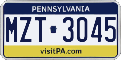 PA license plate MZT3045