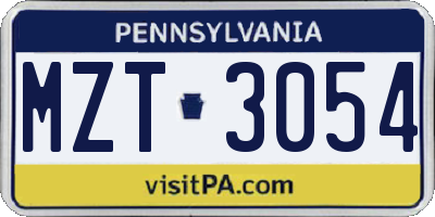 PA license plate MZT3054