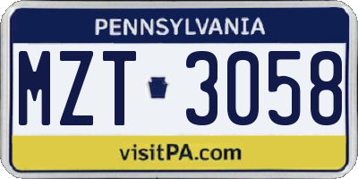 PA license plate MZT3058