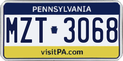 PA license plate MZT3068