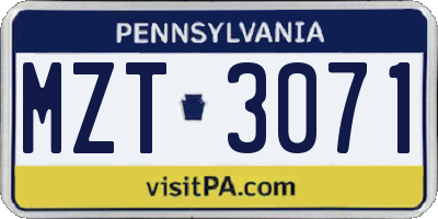 PA license plate MZT3071