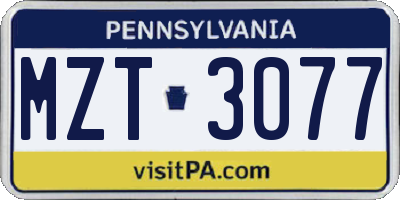 PA license plate MZT3077