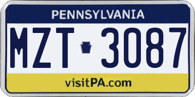 PA license plate MZT3087